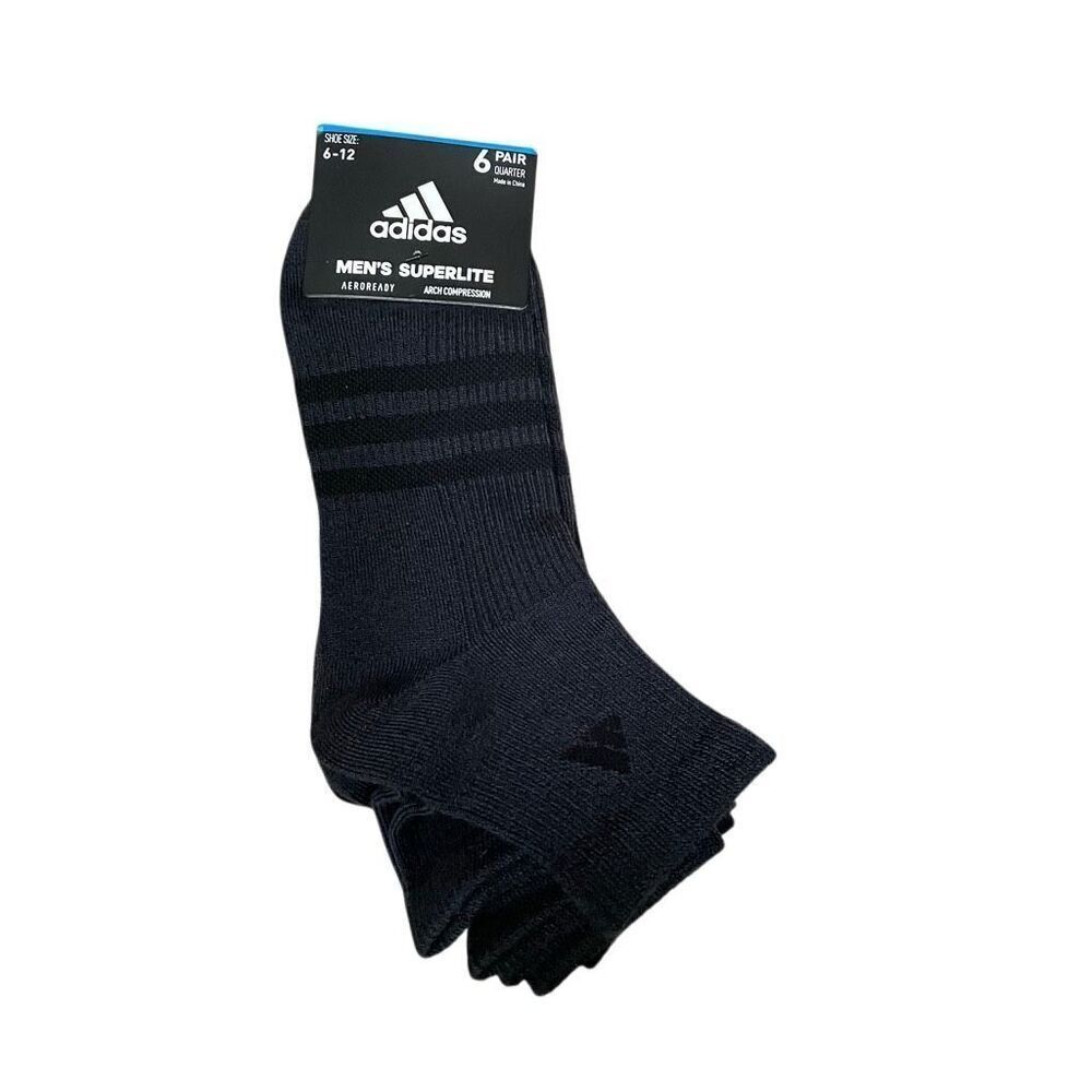 Adidas men’s super light 3.0 quarter socks six‎ pairs shoe size 6–12 black